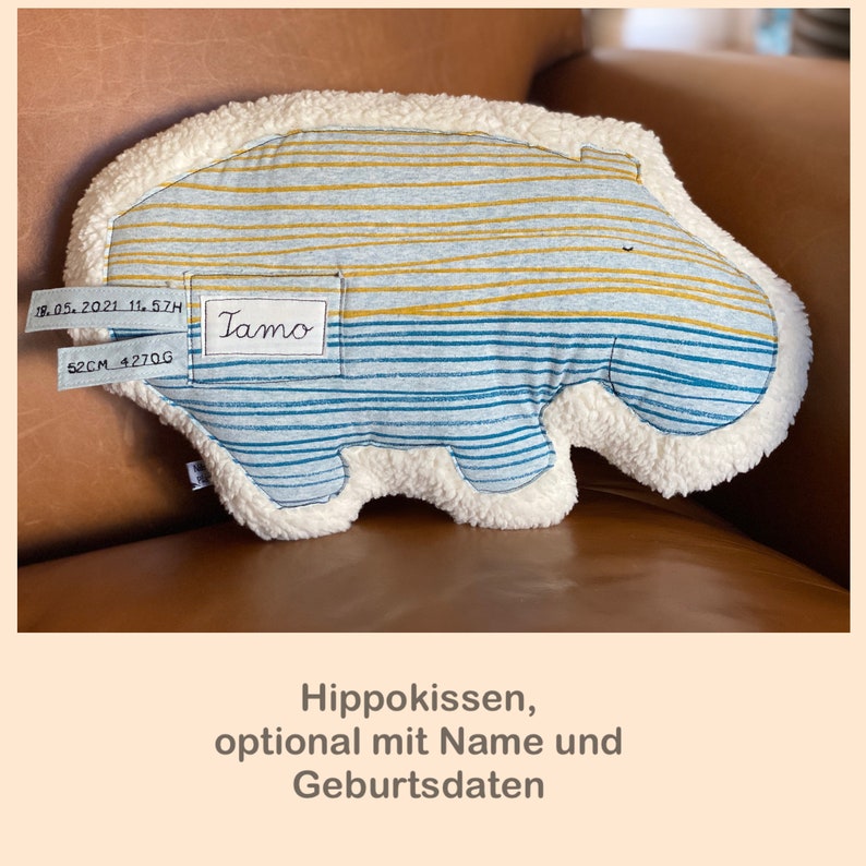 Kuscheltierkissen Hippo Farbwahl Nilpferd Kinderkissen Babykissen Lesekissen Mädchen Junge mit Name Sterne Geschenk Geburt Baby Taufe Bild 8