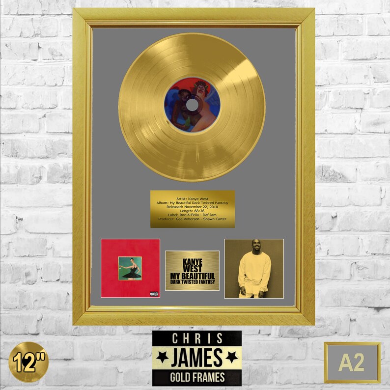 Kanye West My Beautiful Dark Twisted Fantasy Gold Frame Presentation Memorabilia Handmade