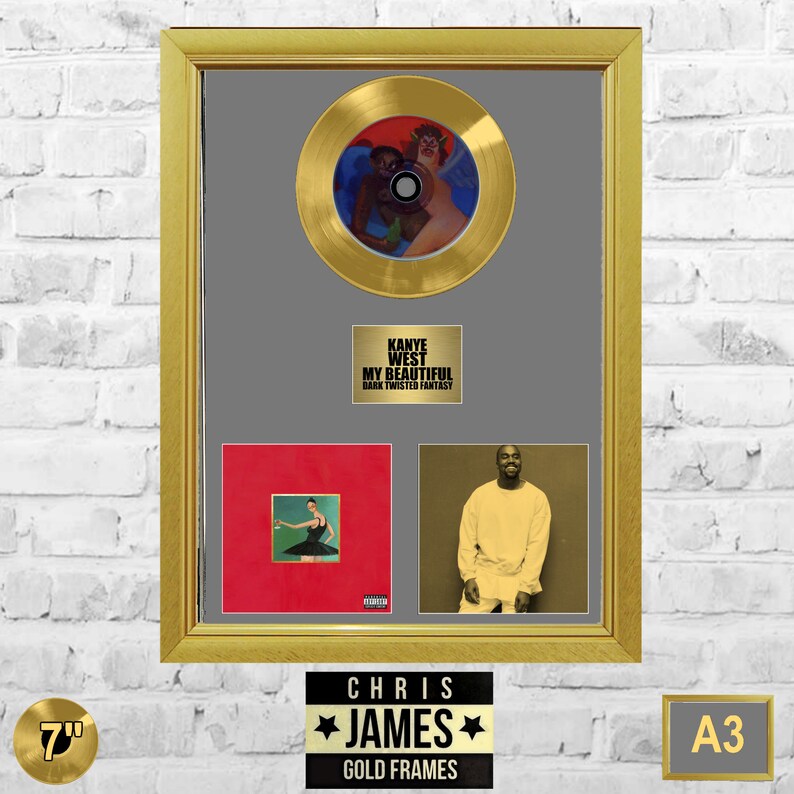 Kanye West My Beautiful Dark Twisted Fantasy Gold Frame Presentation Memorabilia Handmade