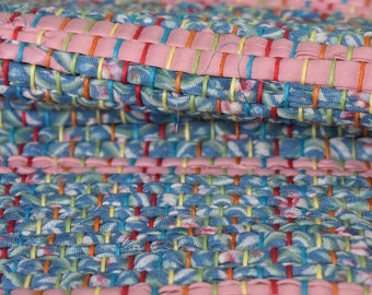 Blue Floral Accent Rug with Pink Stripes