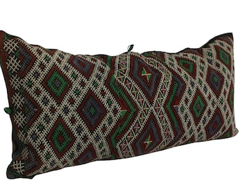 Vintage moroccan kilim pillow 14x30, large kilim lumbar throw pillows