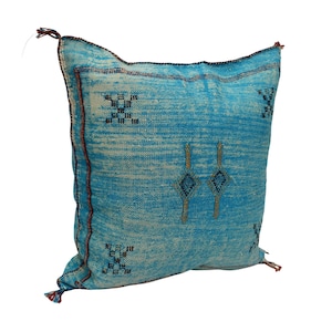 18x18 blue moroccan hand woven throw boho cushion cover,  morocco cactus silk pillow covers W124