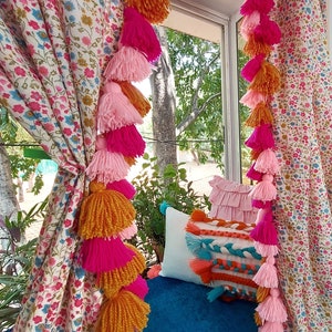 Custom Made French Floral Thick Tassel Curtains Floral Curtains with Multicolored Tassel Free Shipping Floral Kids Room Curtains Set of 2