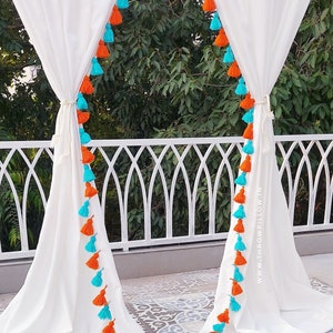 Custom Made French Thick Tassel Curtains Neutral Curtains with Multicolored Tassels Set of 2 Custom Made Free Shipping