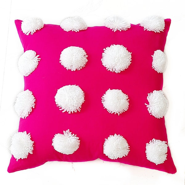 Dorm Room Luxe Simone Hot Pink White Pom Pom Cushion Cover Custom Made Free Shipping