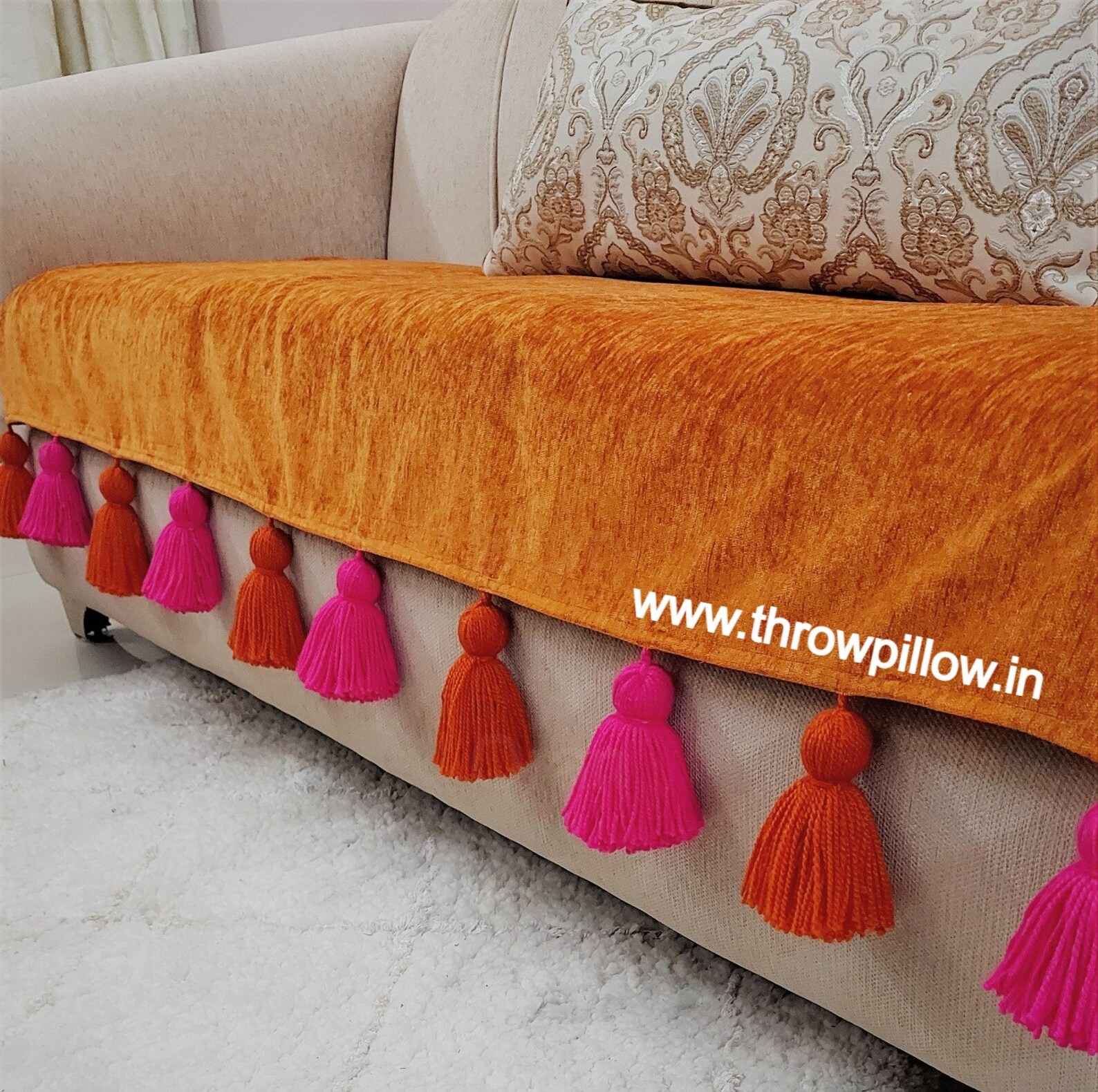 Orange Sofa Cover With Tassels/ Custom Made Orange Sofa Cover Etsy