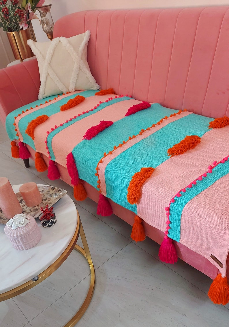 Hand Embroidered Tuft Boho Throw Blanket/ Couch Cover With - Etsy