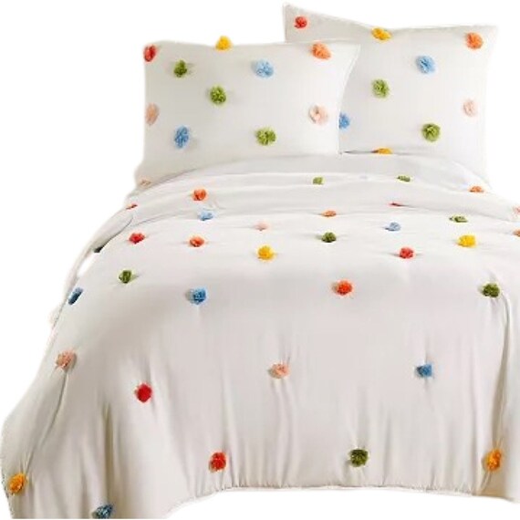 Multicolored Pom Pom Bed Premium Cotton Comforter Set With 2 Shams Rainbow Colourfull Pom Poms Bedding Etsy UK