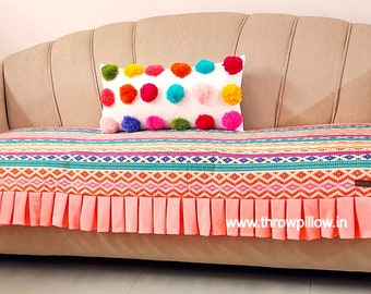 Multicoloured Printed Sofa Cover with Pleats Custom Made/Printed Sofa Cover- 1/2/3/4 Seater/ L Shape Slipcover/ Pet Sofa Cover