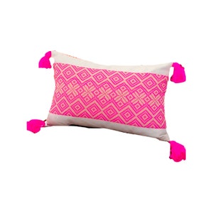 Fuchsia Hot Pink & White  Boho Tassel Pillow