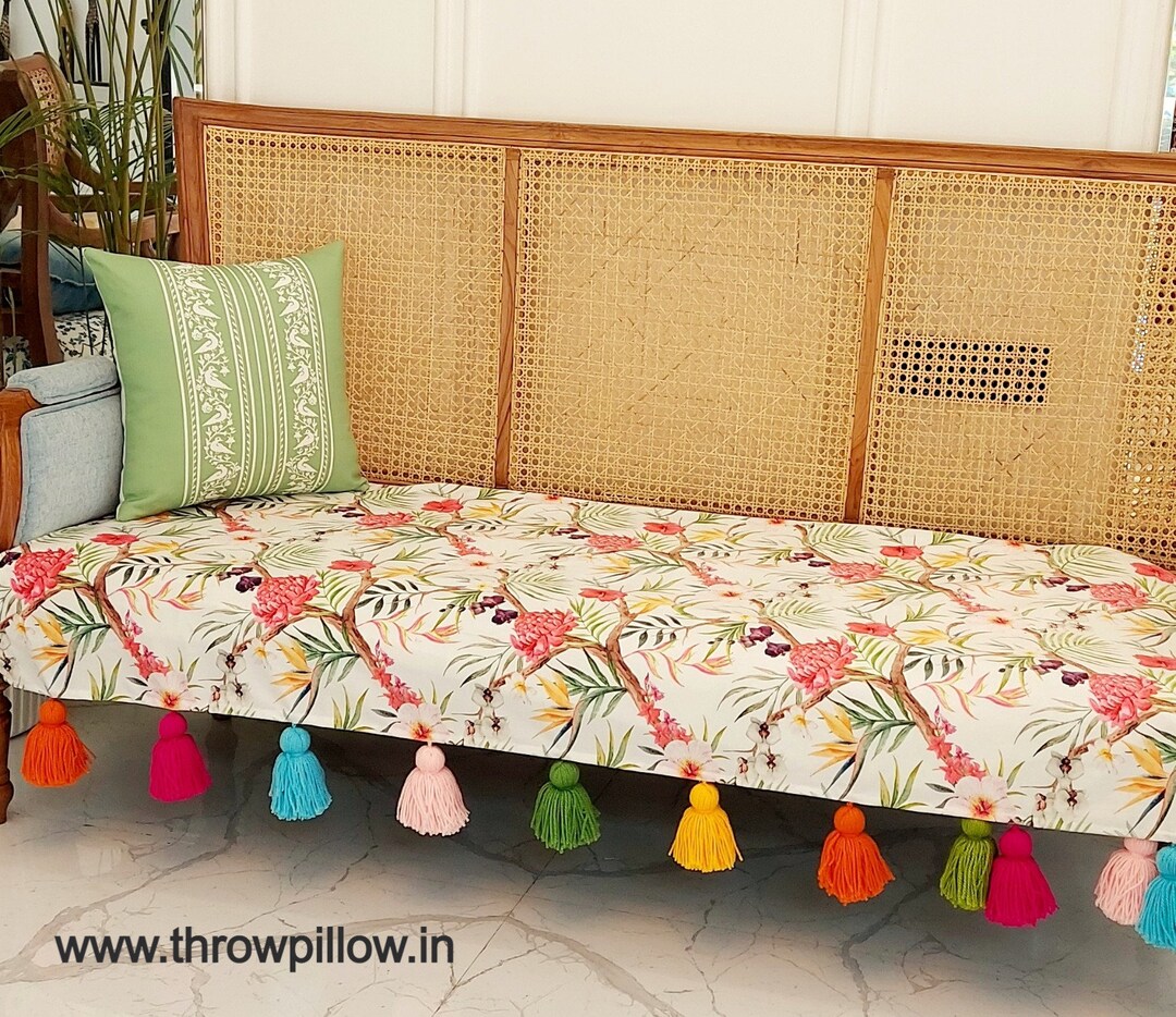 Floral Print Sofa Cover With Tassels Custom Made/ Etsy