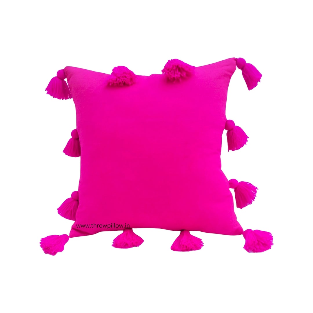 Hot Pink Tassels Vibrant Eclectic Cushion Cover Enchanting Holiday