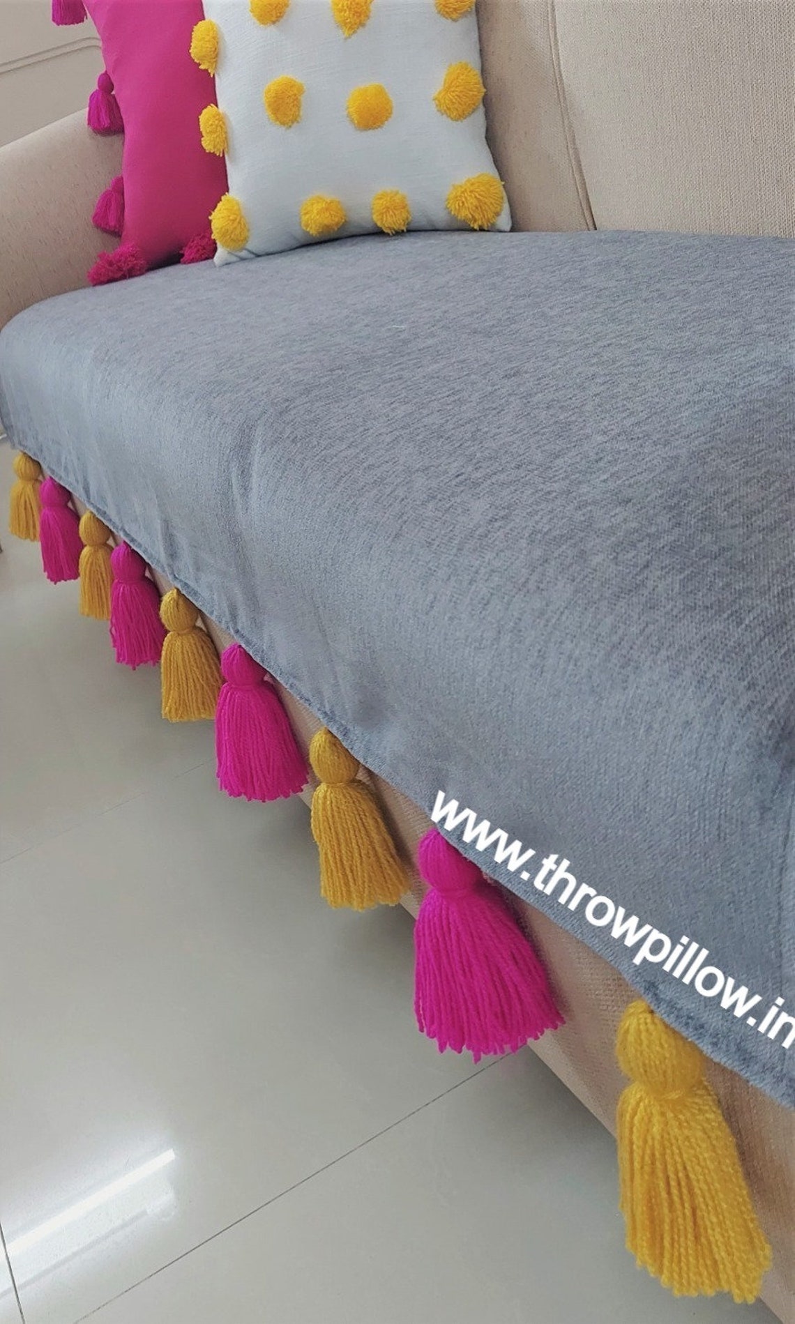 Grey Sofa Cover With Tassels/ Custom Made Grey Sofa Cover Etsy