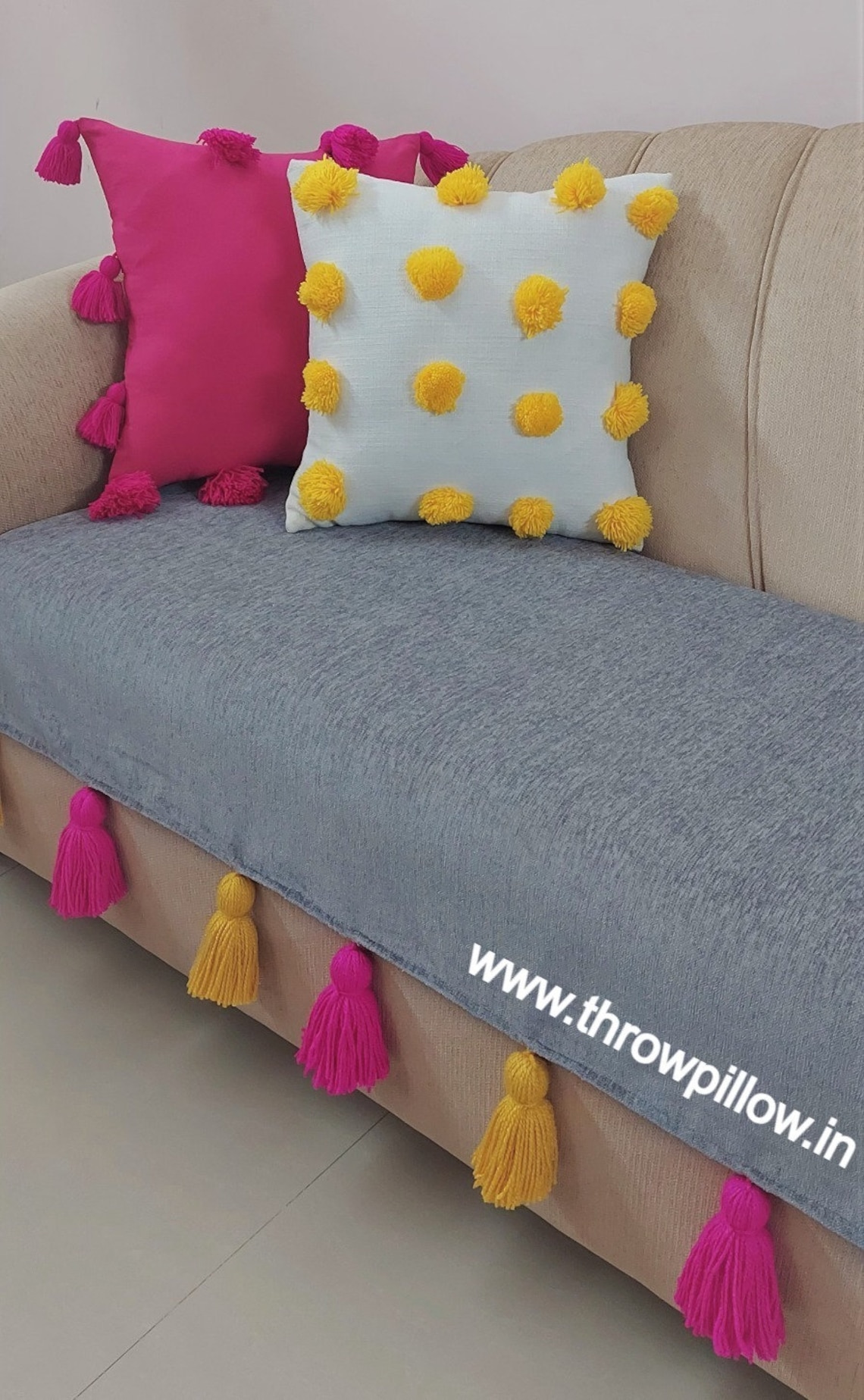 Grey Sofa Cover With Tassels/ Custom Made Grey Sofa Cover Etsy