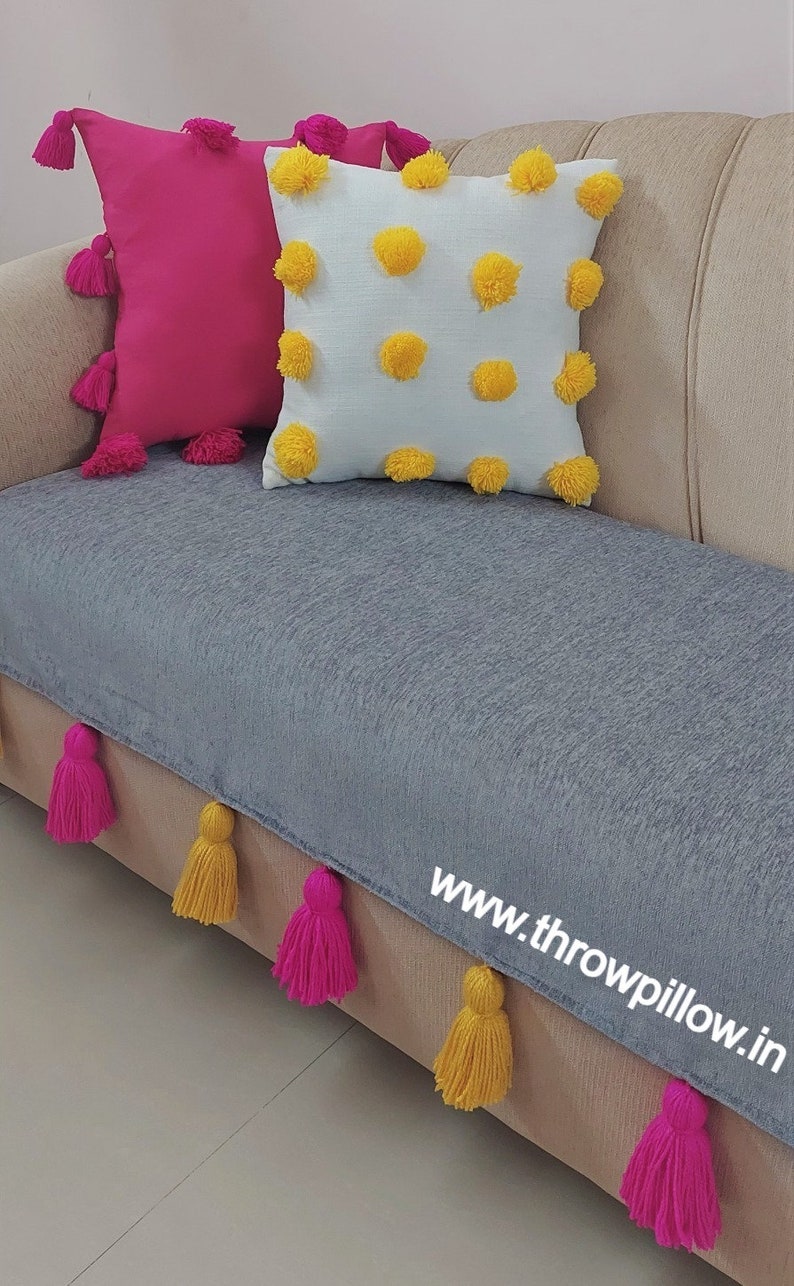 Grey Sofa Cover With Tassels/ Custom Made Grey Sofa Cover Etsy