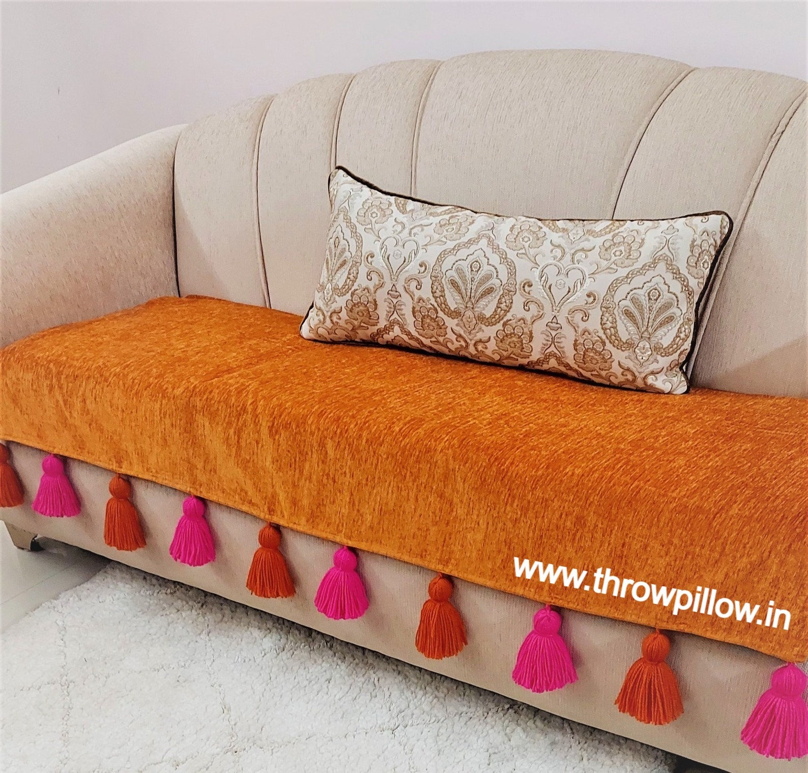 Orange Sofa Cover With Tassels/ Custom Made Orange Sofa Cover Etsy