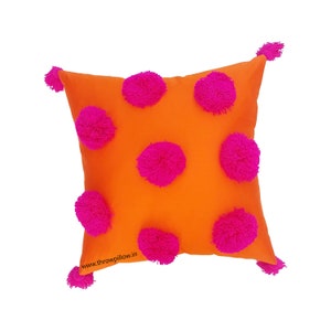 Pink Pom Pom and Tasseled Orange Cushion Cover Merry and Bright Throw Pillow Covers Custom Made Free Shipping