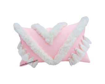 Funda de cojín Boho Chic con mechones de color rosa rubor, funda de almohada de fieltro para dormitorio, hecha a medida, envío gratis