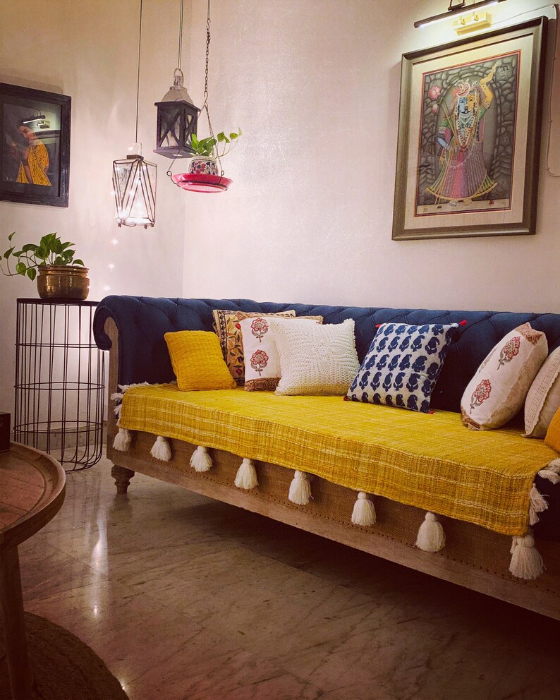 Mustard Yellow Cotton Boho Textured Tassel Throw/ Mustard Etsy