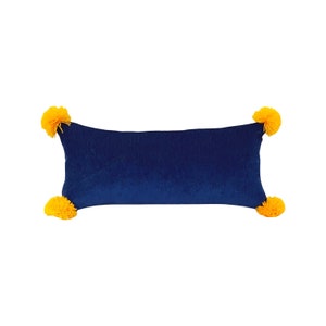 Navy Blue Yellow Pom Pom Rectangular Cushion Cover/Blue Yellow Pom Pom Throw pillow/Yellow Pom Pom Lumbar  Pillow Free Shipping