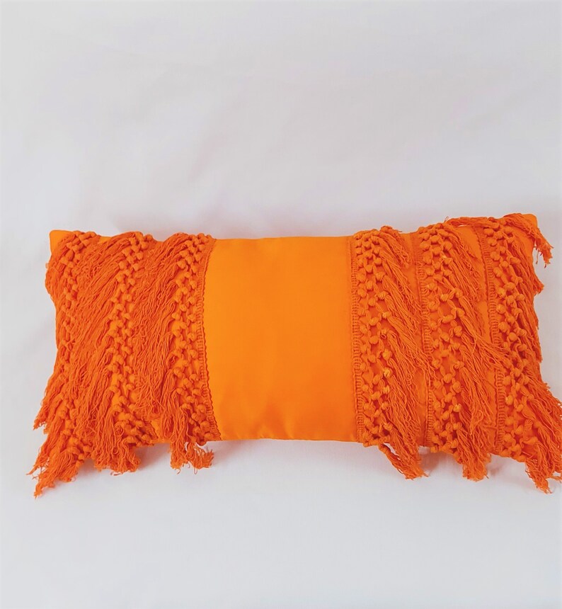 Bright Orange Bohemian Cushion Cover/ Orange Fringe Autumn Etsy