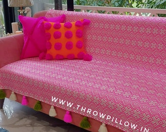 Hot Pink Azteken-Muster Sofa werfen mit Quasten Stilvolle Sofa werfen Perfekt für Thanksgiving Weihnachten Ferienzeit Einzigartige Home Geschenk