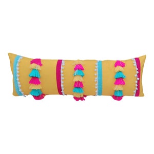 Boho Yellow Hot Pink Pillow Tassel Oversized Lumbar Cover Dorm Room Lumbar Pillow Covers Custom Made Free Shipping