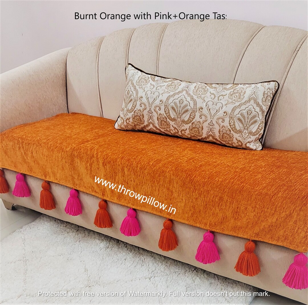 Orange Sofa Cover With Tassels/ Custom Made Orange Sofa Cover 1/2/3/4