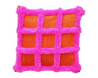 Hot Pink Orange Tufted Waffle Pillow BRIGHT PILLOWS Colourfull dorm room preppy Custom Made Free Shipping Charming Holiday Pillow Covers