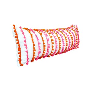Pink Orange Pom Pom Oversized Lumbar Cover Holiday Lumbar Pillow Covers Custom Made Free Shipping
