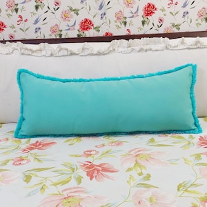 Beach Bungalow Turquoise Sea Blue Coastal Rectangular Cushion Cover/  Blue Pillow/ Oversize Bed Lumbar Fringe Cushion Cover Free Shipping