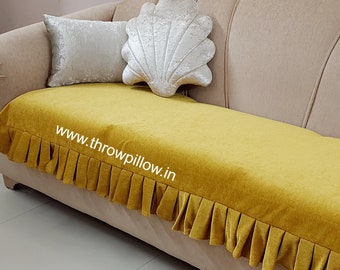 Box Pleated Solid Sofa Cover, Water Resistant Slipcover, Box Pleated Slipcover, Mustard Slipcover, Neutral Slipcover, Neutral Sofa Cover