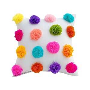 Big Pom Pom Multicolored Boho Cushion Cover Holly Jolly Pillow Covers Custom Made Free Shipping