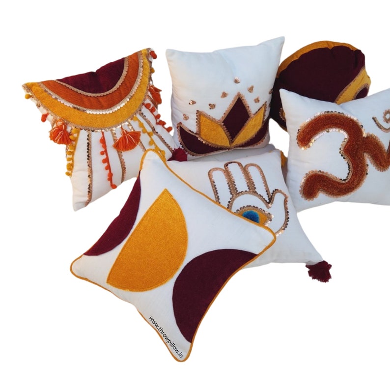 Ochre and Maroon Spiritual Cushion Cover