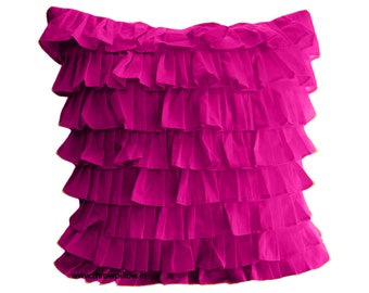 Hot Pink Ruffles Statement Dorm Room Cotton Cushion Cover Winter Decorative Pillow Cover Custom Made Free Shipping