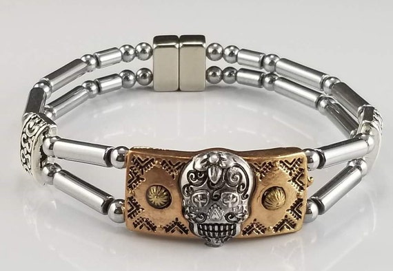 Gold Skull Magnetic Hematite Bracelet