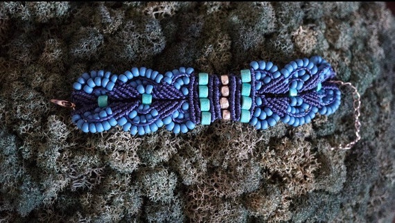 Handmade Blue Macrame Bracelet With Light Blue Seed Beads - Etsy display picture 1