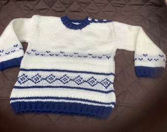 Cream and navy diamond sweater