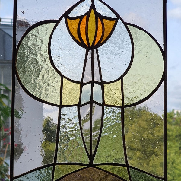 Window picture made of glass, Art Nouveau motif, glass art, Tiffany glass art, stained glass window, stylish glass design, unique glass pieces