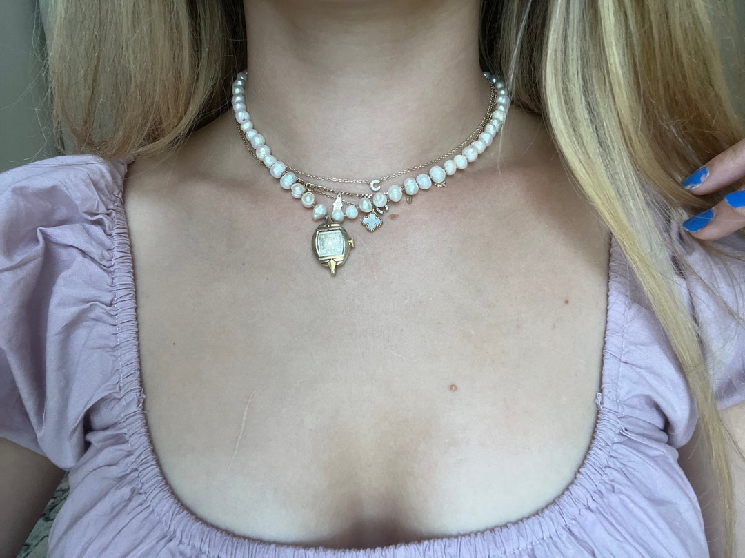 Freshwater Pearl Vintage Watch Chain Necklace