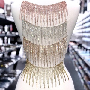 Rhinestone Fringe I High quality Rhinestone trim/ Rhinestone Chain/ Gold , Rose Gold , Silver Crystal Fringe / Sew on trim / Uneven