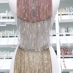 8 Inches Long Rhinestone Fringe I High quality Rhinestone trim/ Tassel / Gold , Rose Gold , Silver Crystal Fringe / Sew on trim