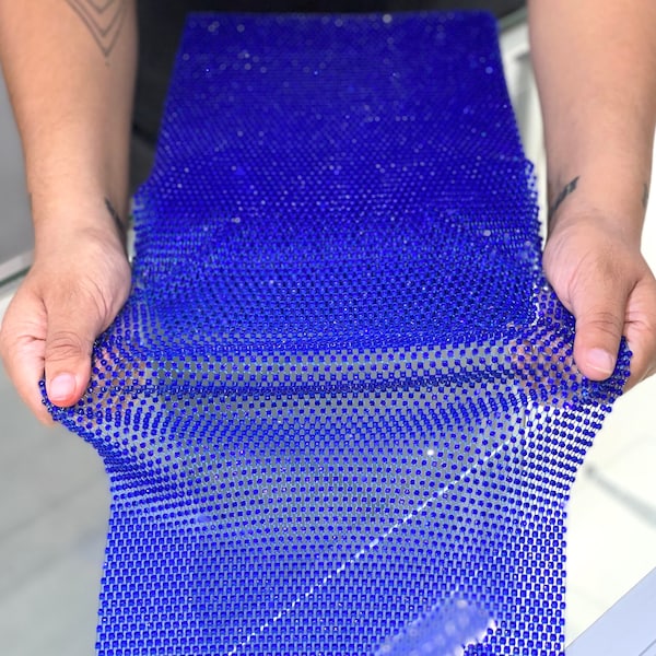 SAPPHIRE/ROYAL BLUE Stretchable Rhinestone Fabric / X Fabric /Blue Elastic Rhinestone Mesh