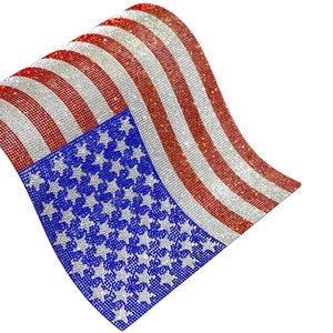 American Flag Iron on Rhinestone Mesh - Glass Rhinestone Sheets Hot-fix  9 1/2 x 15 1/2 Inches Sheet DIY Craft Crystals-Bling bling