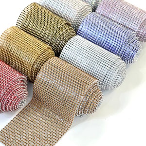 3mm SS7.5 Rhinestone Hotfix Aluminum Mesh Strips - DIY Iron-On or Glue-On - 3&quot; x 46&quot; - Sparkling Craft Embellishments