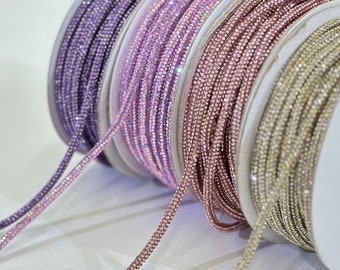 3MM Rhinestone string -Pink,Violet, Pink AB Crystal tube - trim - DIY Crystal Shoe Lace - Rhinestone Drawstrings -