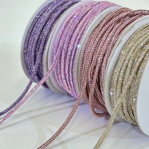 3MM Rhinestone string -Pink,Violet, Pink AB Crystal tube - trim - DIY Crystal Shoe Lace - Rhinestone Drawstrings -