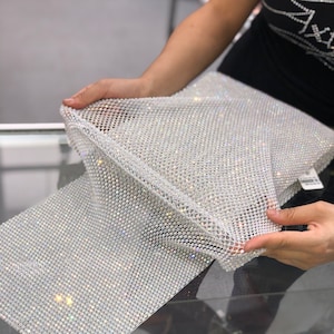 WHITE/CLEAR Stretchable Rhinestone Fabric /  Crystal elastic Fabric - X Fabric