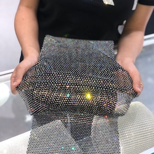 BLACK / CRYSTAL AB Stretchable Rhinestone Fabric / X Fabric