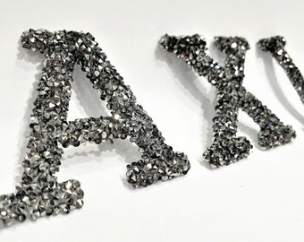 Rhinestone Iron On Letters  /Black diamond /Epoxy Hematite / Rhinestone patches for clothing DIY iron on alphabet beaded